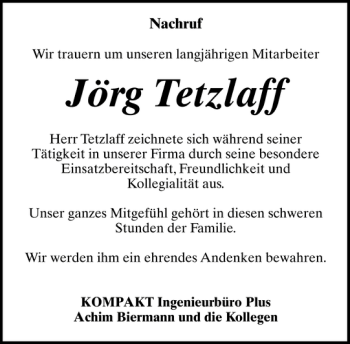 Traueranzeigen Von J Rg Tetzlaff Trauer Nordkurier