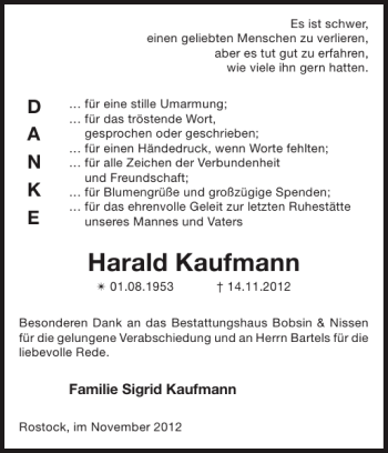 Traueranzeigen Von Harald Kaufmann Trauer Nordkurier