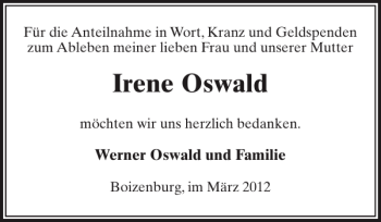 Traueranzeigen Von Irene Oswald Trauer Nordkurier