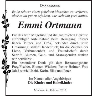 Traueranzeigen Von Emmi Ortmann Trauer Nordkurier