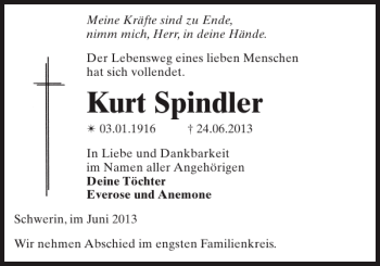 Traueranzeigen Von Kurt Spindler Trauer Nordkurier