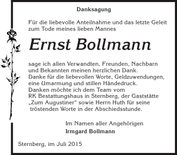 Traueranzeigen Von Ernst Bollmann Trauer Nordkurier