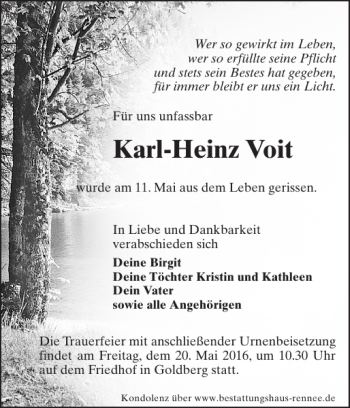 Traueranzeigen Von Karl Heinz Voit Trauer Nordkurier