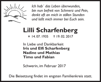 Traueranzeigen Von Lilli Scharfenberg Trauer Nordkurier