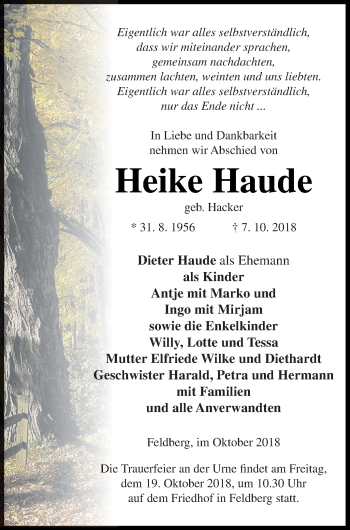 Traueranzeigen Von Heike Haude Trauer Nordkurier