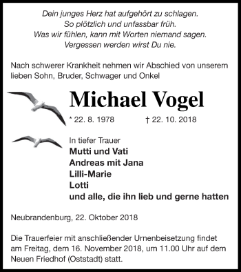 Traueranzeigen Von Michael Vogel Trauer Nordkurier