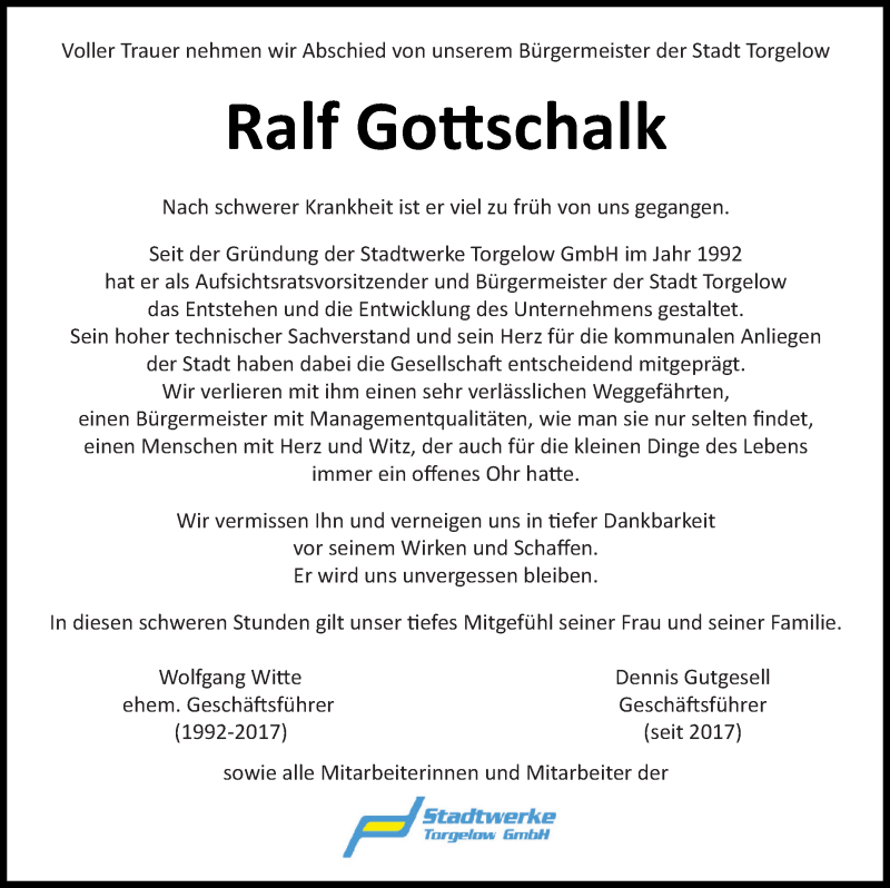  Traueranzeige für Ralf Gottschalk vom 06.10.2018 aus Haff-Zeitung