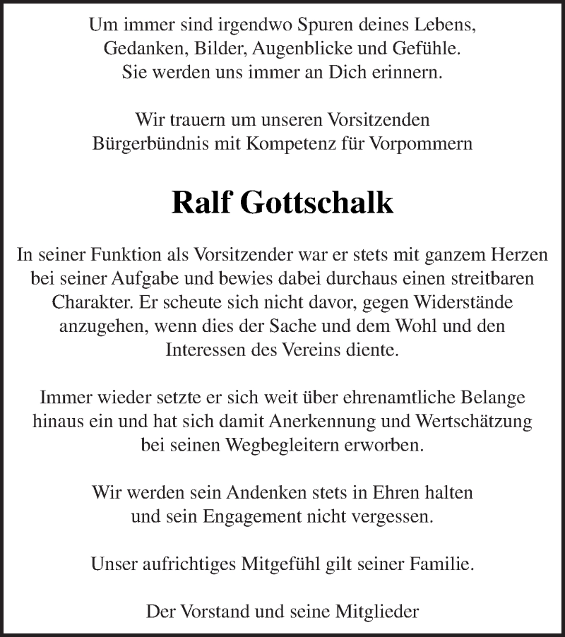  Traueranzeige für Ralf Gottschalk vom 10.10.2018 aus Haff-Zeitung