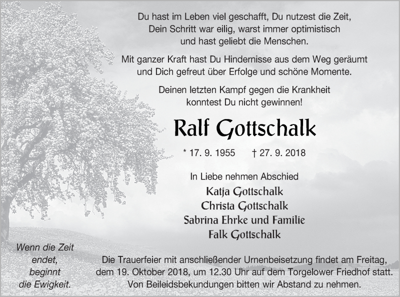  Traueranzeige für Ralf Gottschalk vom 02.10.2018 aus Haff-Zeitung