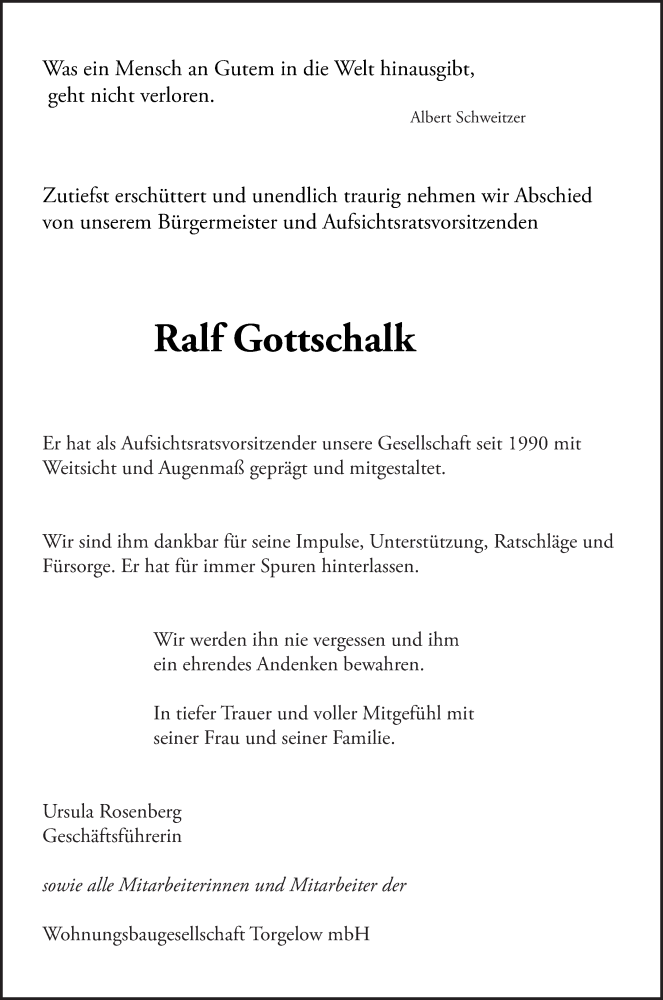 Traueranzeige für Ralf Gottschalk vom 06.10.2018 aus Haff-Zeitung