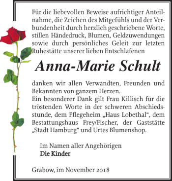 Traueranzeigen Von Anna Marie Schult Trauer Nordkurier