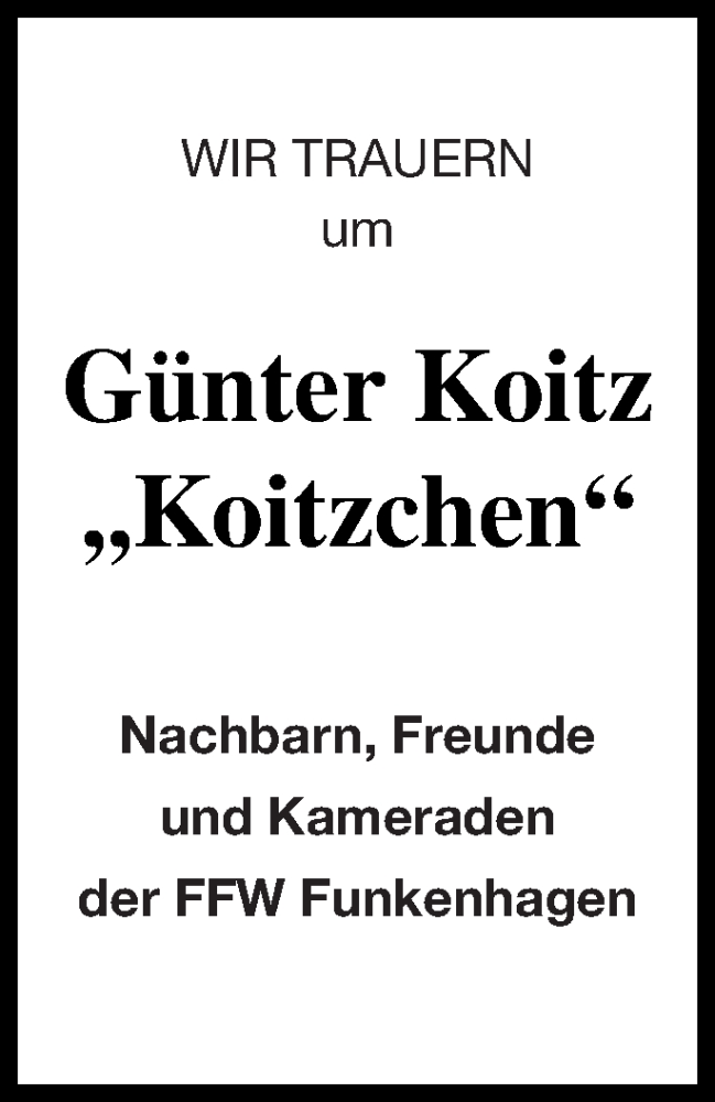  Traueranzeige für Günter Koitz vom 19.12.2018 aus Templiner Zeitung