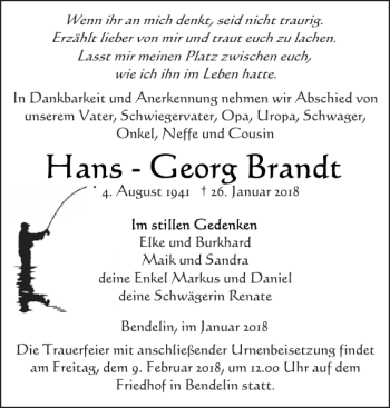 Traueranzeigen Von Hans Georg Brandt Trauer Nordkurier