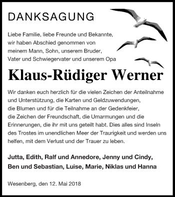 Traueranzeige von Klaus-Rüdiger Werner von Strelitzer Zeitung