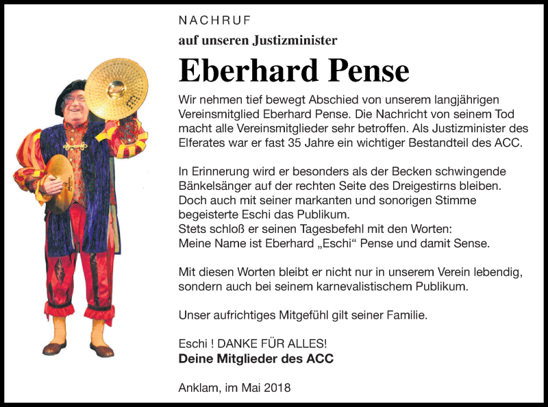  Traueranzeige für Eberhard Pense vom 12.06.2018 aus Vorpommern Kurier