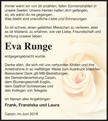Traueranzeige von Eva Runge von Strelitzer Zeitung