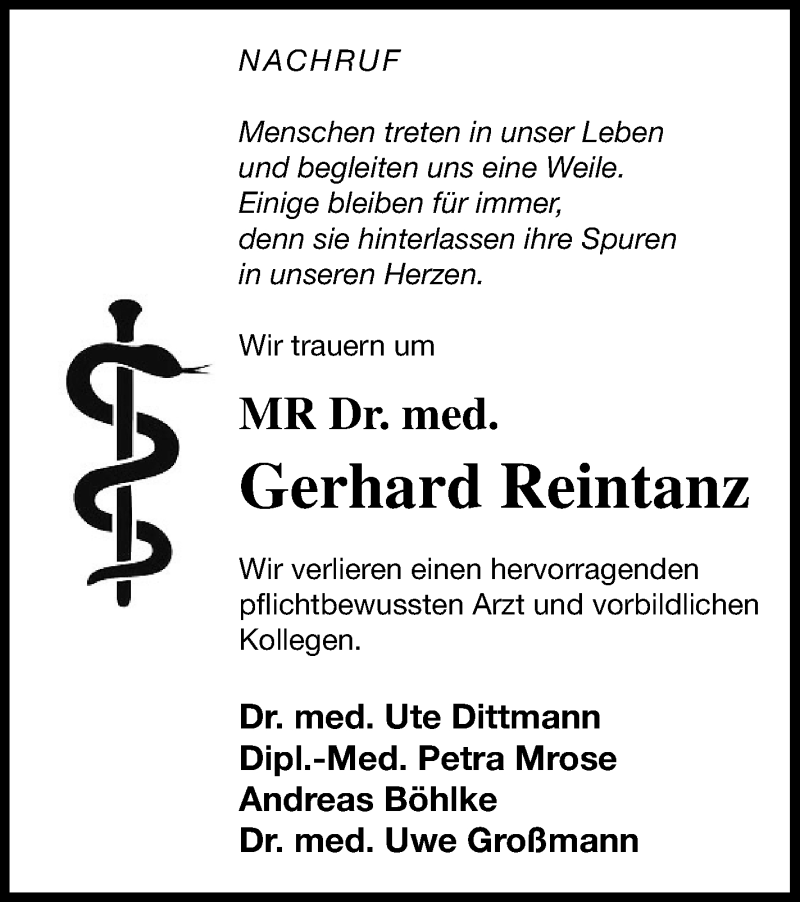  Traueranzeige für Gerhard Reintanz vom 28.04.2018 aus Haff-Zeitung