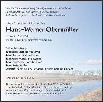 Traueranzeigen Von Hans Werner Oberm Ller Trauer Nordkurier