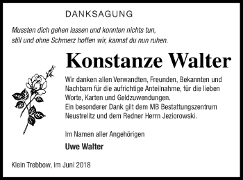 Traueranzeige von Konstanze Walter von Strelitzer Zeitung
