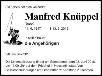 Traueranzeige von Manfred Knüppel von Müritz-Zeitung