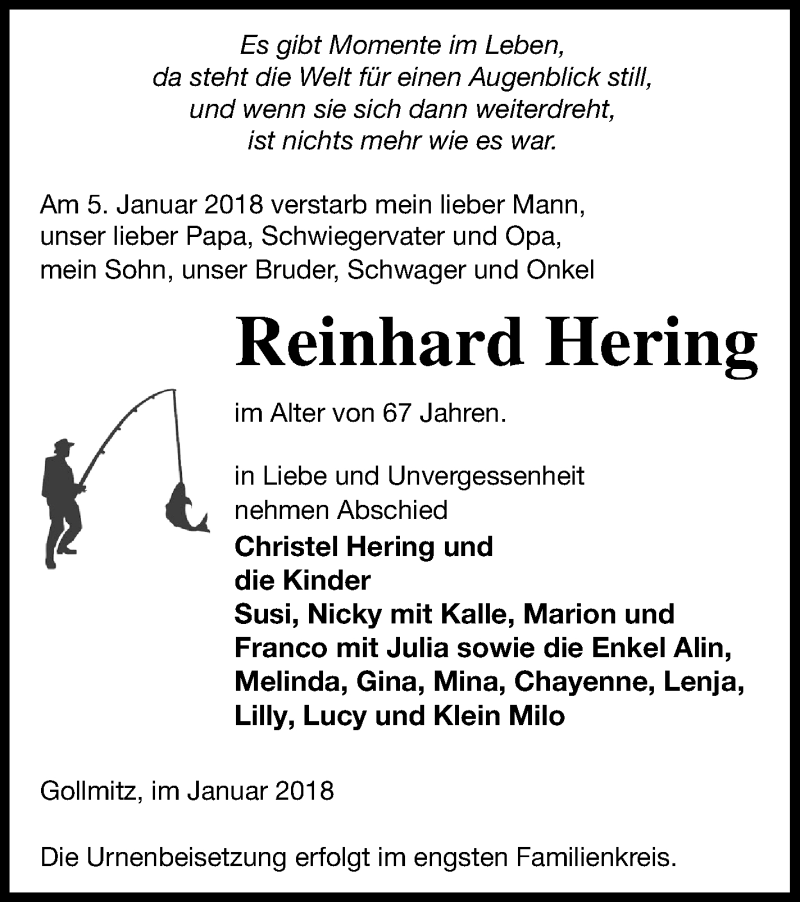  Traueranzeige für Reinhard Hering vom 17.01.2018 aus Pasewalker Zeitung