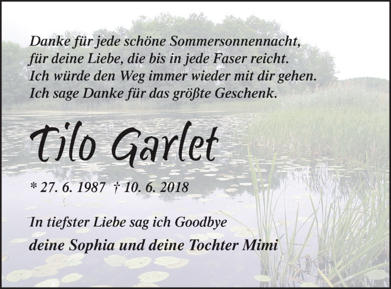  Traueranzeige für Tilo Garlet vom 19.06.2018 aus Neubrandenburger Zeitung