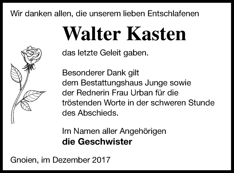 Traueranzeigen Von Walter Kasten Trauer Nordkurier