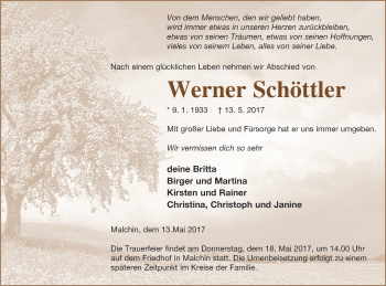 Traueranzeige von Werner Schöttler von Mecklenburger Schweiz