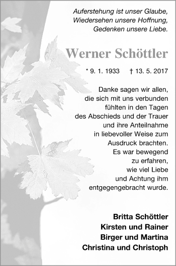 Traueranzeige von Werner Schöttler von Mecklenburger Schweiz