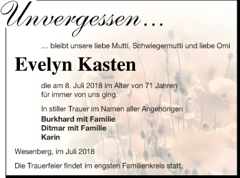 Traueranzeigen Von Evelyn Kasten Trauer Nordkurier