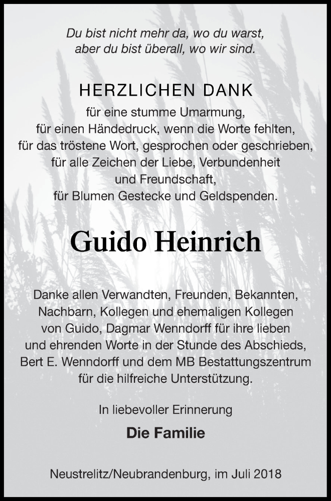  Traueranzeige für Guido Heinrich vom 18.07.2018 aus Neubrandenburger Zeitung
