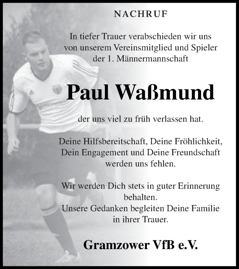 Traueranzeige für Paul Waßmund vom 28.08.2018 aus Prenzlauer Zeitung