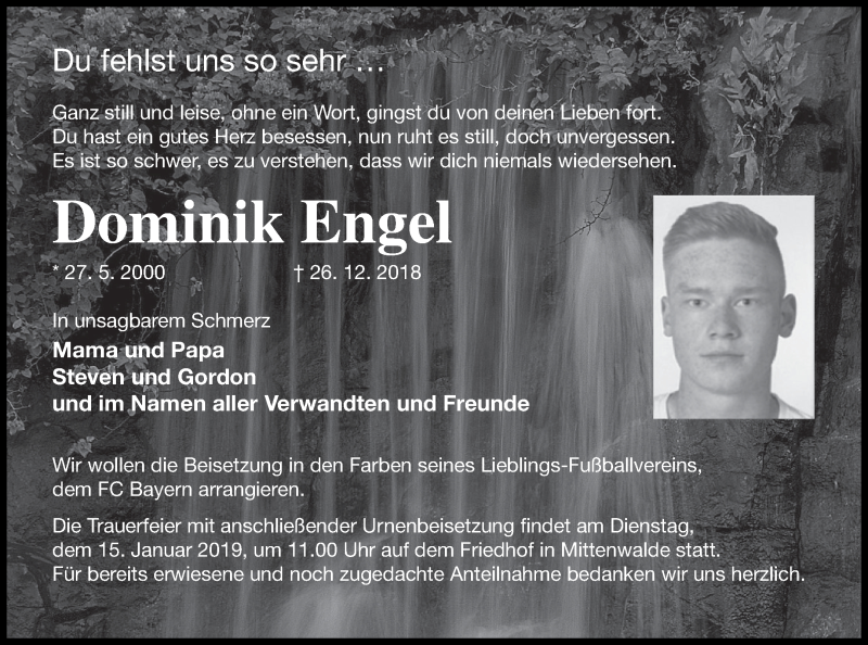  Traueranzeige für Dominik Engel vom 10.01.2019 aus Templiner Zeitung
