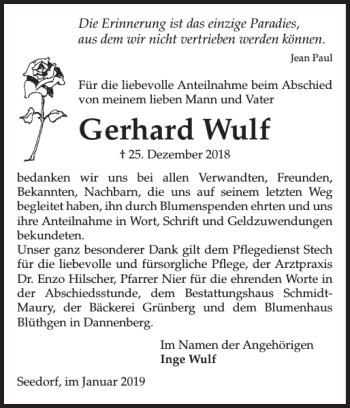 Traueranzeigen Von Gerhard Wulf Trauer Nordkurier