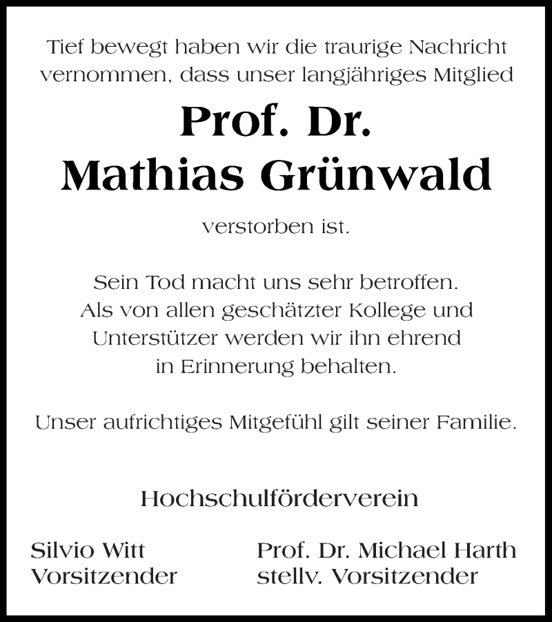  Traueranzeige für Mathias Grünwald vom 19.01.2019 aus Neubrandenburger Zeitung