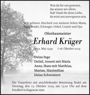 Traueranzeigen Von Erhard Kr Ger Trauer Nordkurier