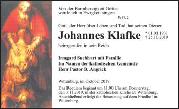 Traueranzeigen Von Johannes Klafke Trauer Nordkurier