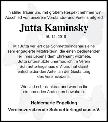 Traueranzeigen Von Jutta Kaminsky Trauer Nordkurier