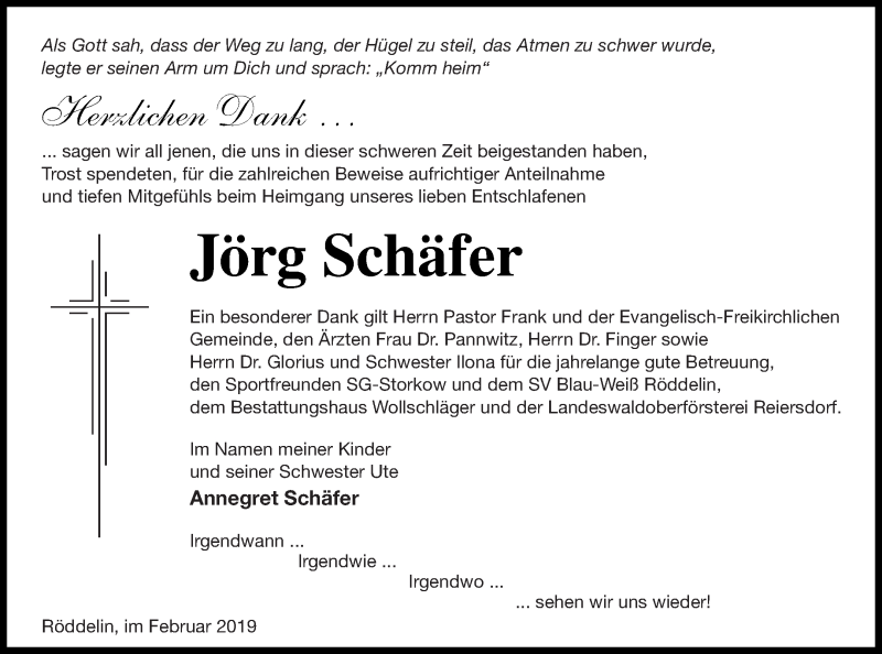  Traueranzeige für Jörg Schäfer vom 22.02.2019 aus Templiner Zeitung