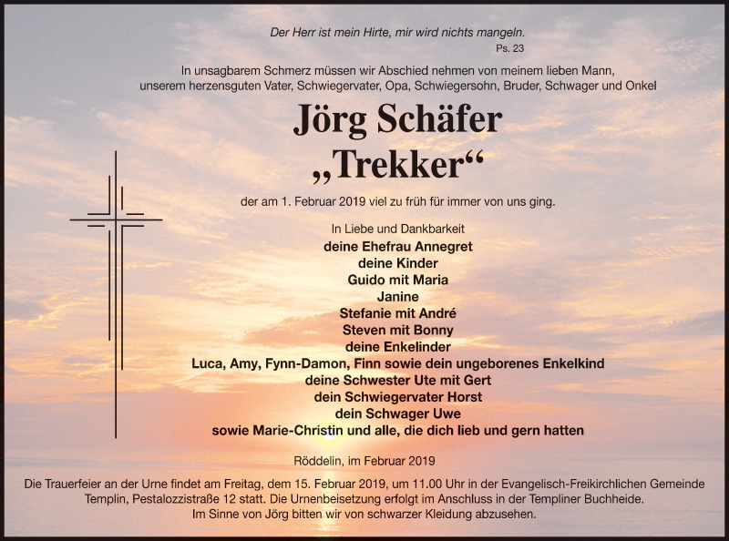  Traueranzeige für Jörg Schäfer vom 08.02.2019 aus Templiner Zeitung