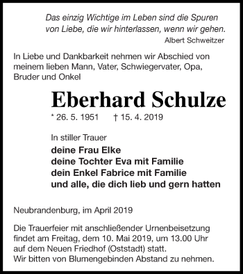 Traueranzeigen Von Eberhard Schulze Trauer Nordkurier