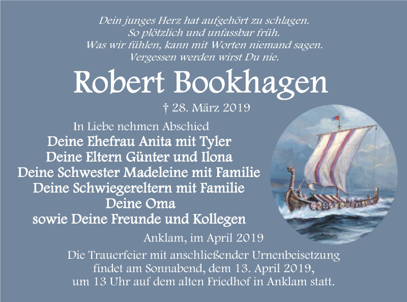  Traueranzeige für Robert Bookhagen vom 06.04.2019 aus Vorpommern Kurier