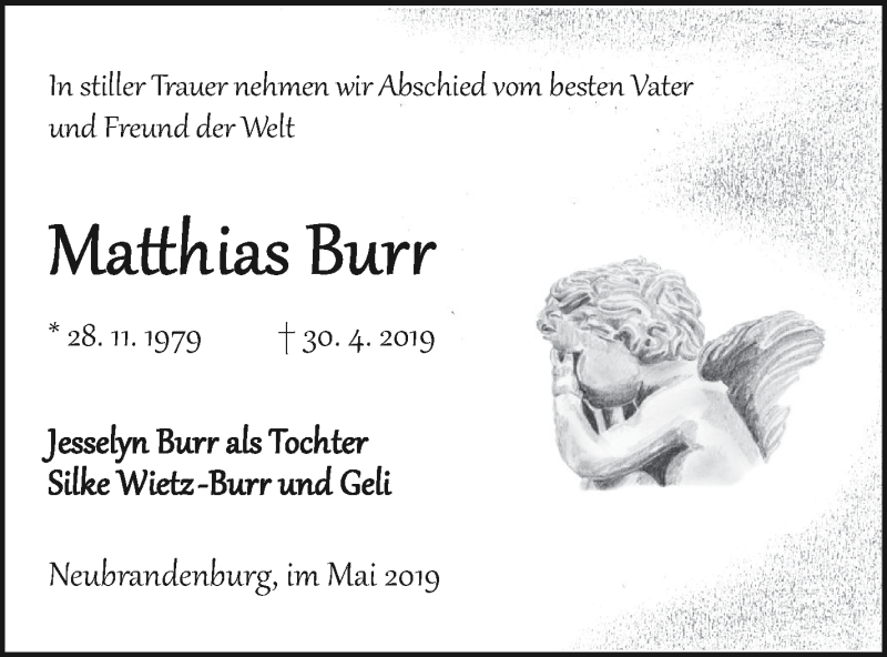  Traueranzeige für Matthias Burr vom 15.05.2019 aus Neubrandenburger Zeitung