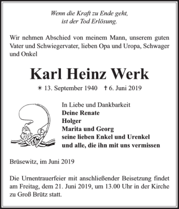 Traueranzeigen Von Karl Heinz Werk Trauer Nordkurier