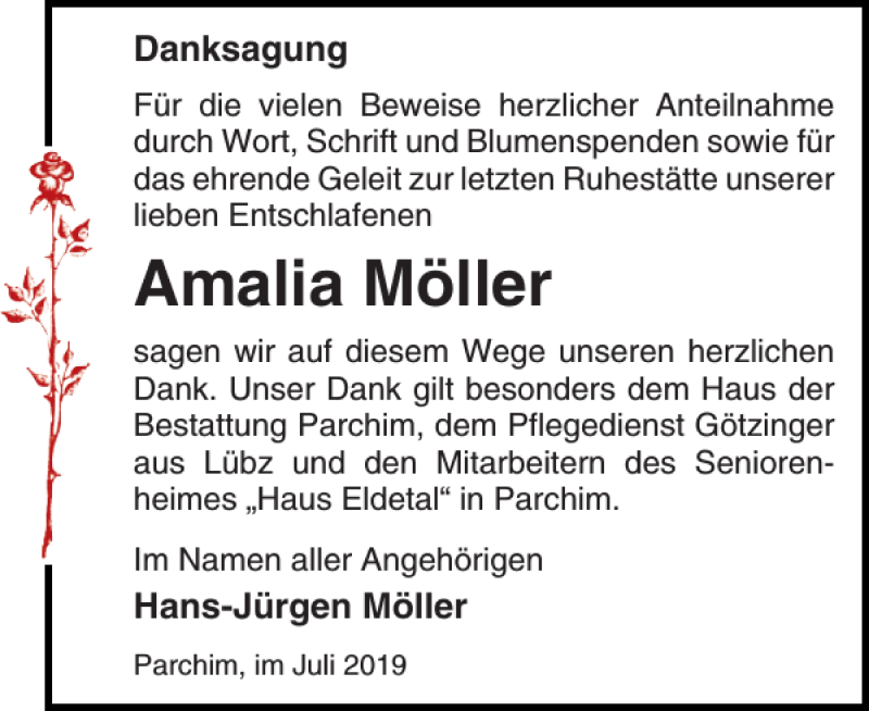 Traueranzeigen Von Amalia M Ller Trauer Nordkurier