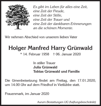 Traueranzeigen Von Holger Manfred Harry Gr Nwald Trauer Nordkurier