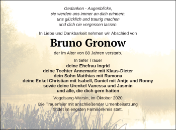 Traueranzeige von Bruno Gronow von Haff-Zeitung