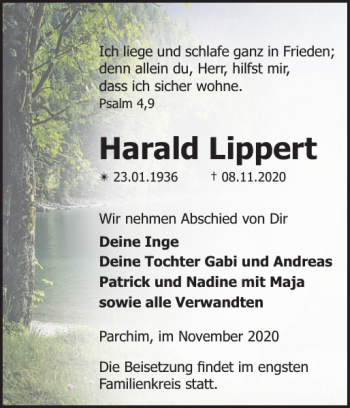 Traueranzeigen Von Harald Lippert Trauer Nordkurier