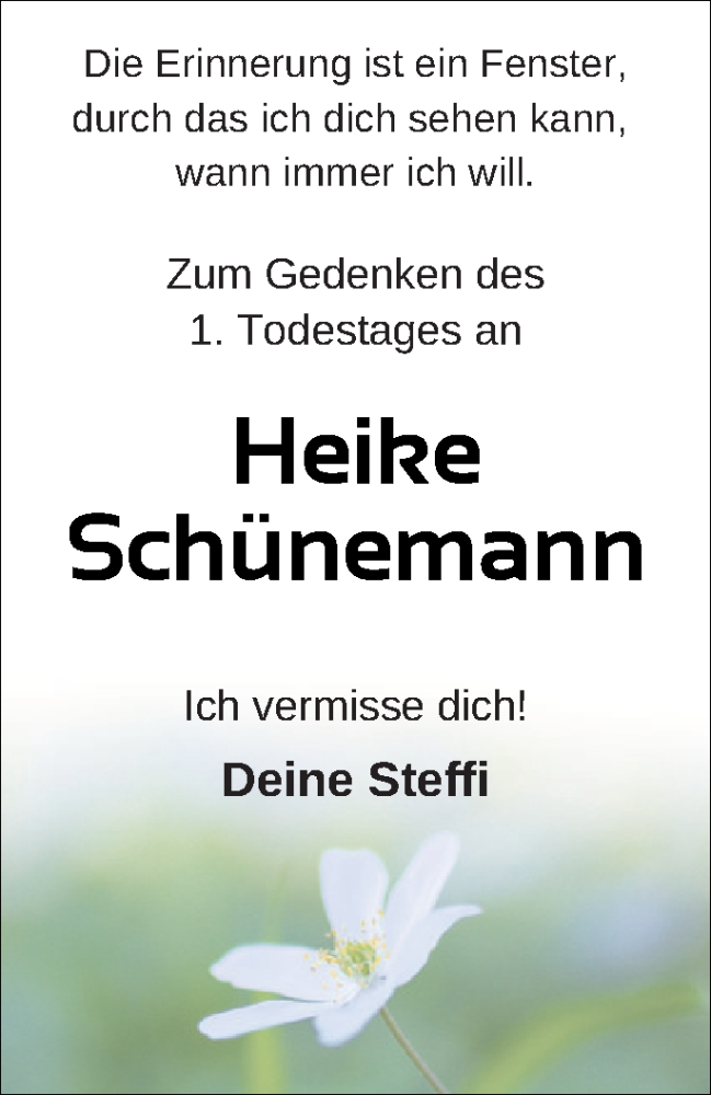  Traueranzeige für Heike Schünemann vom 13.11.2020 aus Mecklenburger Schweiz