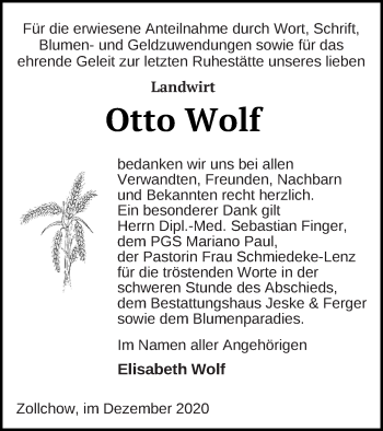 Traueranzeigen Von Otto Wolf Trauer Nordkurier